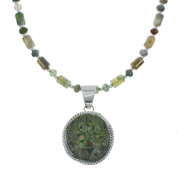 Native American Sterling Silver Green Jasper Bead Necklace X10225